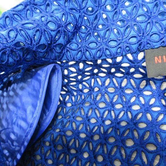 NINA MCLEMORE Blue Floral Eyelet Zip Front Sheer Jacket Women’s Size Small - Picture 11 of 13